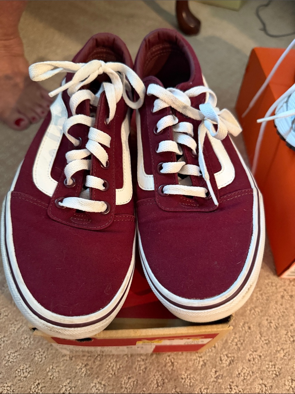 Vans Old Skool Maroon and White Low Top Sneakers